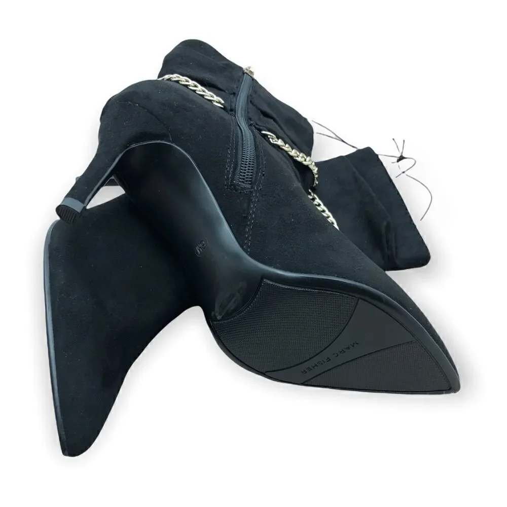 Marc Fisher black with gold metal chain detail booties size 6